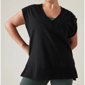 Athleta Retroterry V-Neck Sweatshirt Tee‎ in Black size L NWT
